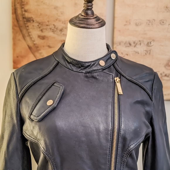 MICHAEL KORS Genuine Leather Motorcycle Jacket - Picture 4 of 9